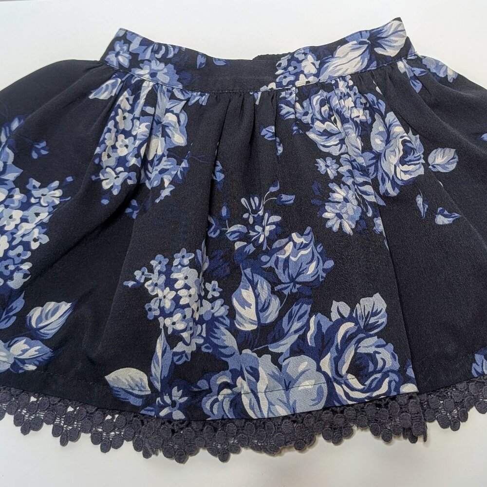 F&F Blue Rose Layered Skirt for Kids Satin with Lace Trim 4T
